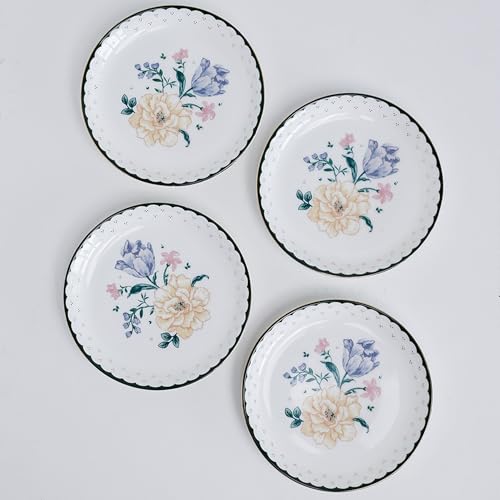 Image of Clay Craft x Magique by The Wishing Chair : Emerald Ribbon - Twilight Bloom Giftbox | Set of 4 Snack Plates and 4 Mugs | Dishwasher Safe | Festive Gifting | GiftBox Packaging