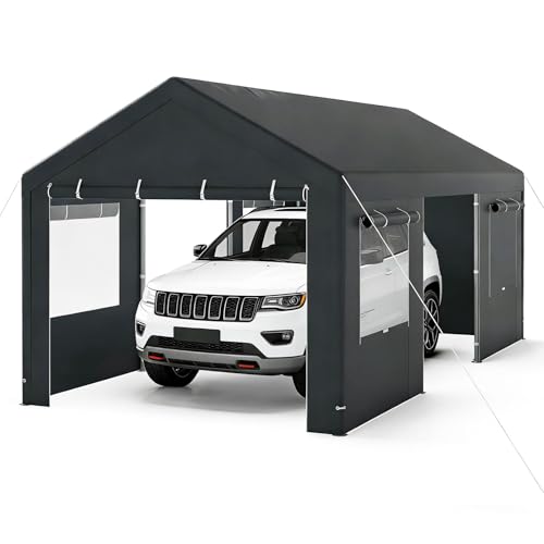 GYMAX extra großes Carport Zeltgarage, Lagerzelt mit aufrollbaren Fenstern, abnehmbaren Seitenwänden &Türen, wasserfeste PE-Plane, wetterfeste...