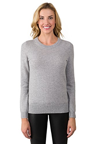 Image of JENNIE LIU Women's 100% Pure Cashmere Long Sleeve Crew Neck Sweater(XS, Lt Grey)
