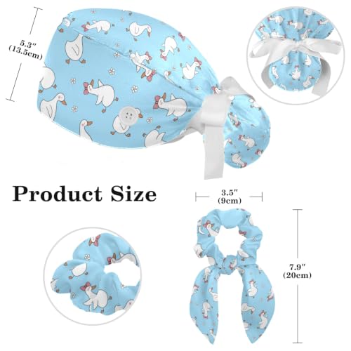 Image of Butterfly Scrub Cap Women with Ponytail & Buttons Adjustable Surgical Nurse Hat with Cotton Sweatband for Long Hair