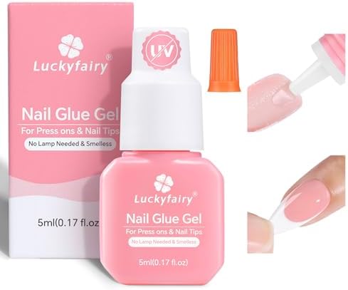 Super Strong Gel Nail Glue for Press On Nails(5ml), Upgraded Air Quickly Dry Glue Gel No UV Light Needed for Nail Tips Fake Nails Long Lasting with Professional Salon Quality