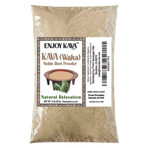 Enjoy Kava - Pure Noble Kava Root Powder 1/2 Pound (8 Oz) All Natural Stress Relief - Helps Body Relax to Improve Sleep - Imported from Fiji Islands