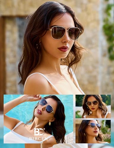 BIRCEN Polarized Aviator Sunglasses for Women : UV Protection Acetate Square Sunglass With Retro Classic Style2