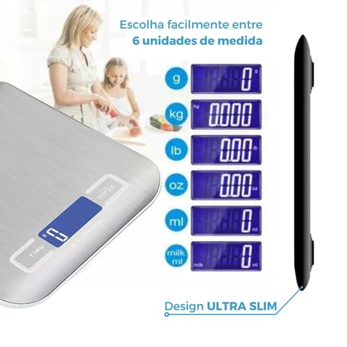 Balança De Cozinha Digital Alta Precisão 5 Kg Comida Inox Profissional Led Digital Slim Balança Inox