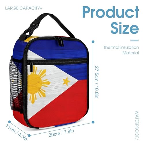 Philippines Flag Wood Patterning 3 PCS Backpack Set Casual Daypack with Insulated Lunch Bag & Pencil Case4