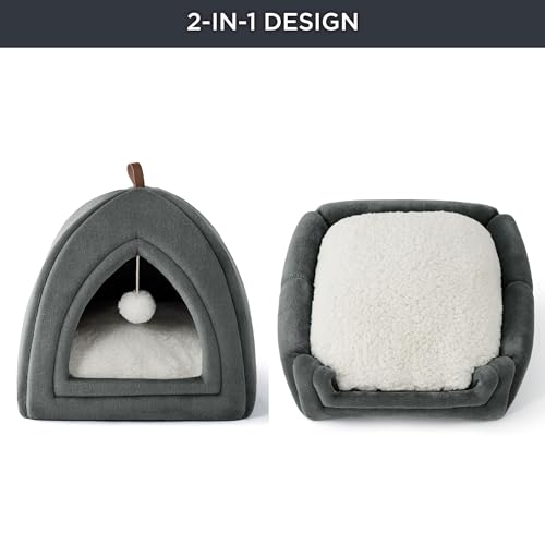 BEDSURE Katzenhöhle große Katzen Dunkelgrau - Faltbare Katzenbett mit waschbaren Kissen, Katzenzelt für Kätzchen kleine, mittelgroße Haustier, weiches und warmes Katzenhaus für drinnen, 40x40x40cm