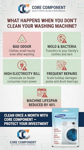 Image of Washing Machine Descaling Powder | Removes Limescale, Mold & Bacteria | Deep Cleans Drum, Tub & Rubber Seal | Front Load & Top Load | 100g Each (Pack of 4)