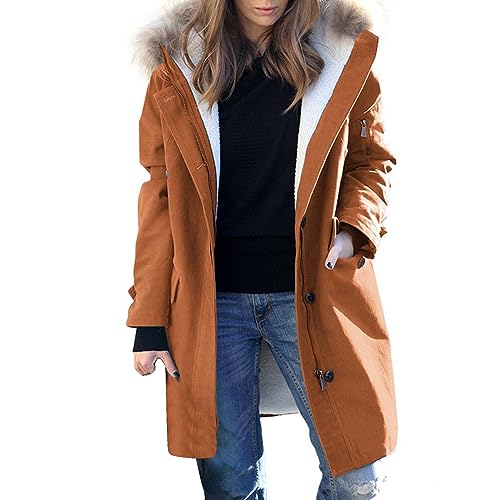 Manteau en laine à capuche femme jaune 5XL chaud et protecteur pour l'hiver