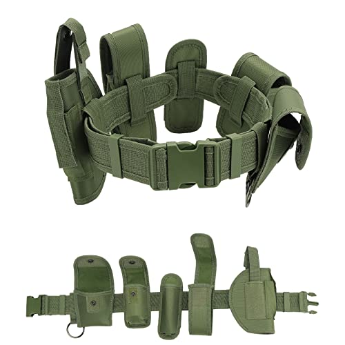 KEESIN 6 in 1 Utility Tactical Belt Multifunctional Outdoor Waist Bag Patrol Equipment for Police Guard Security Hunting with 5 Components Pouches (ArmyGreen)