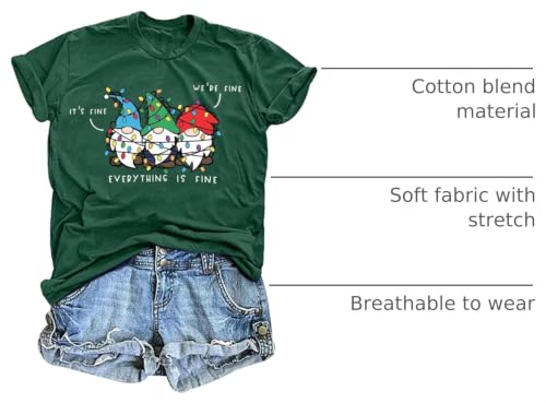 Plaid Christmas Gnomes T Shirt for Women Santa Funny Graphic Tee - Image 3