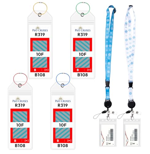 6-Pack P&O Cruise Luggage Tag Holder Waterproof Clear Tags with Cruise Lanyards for Ship Cards 2026 for P&O All Cruise Lines Durable Cruise Ship Essentials with Steel Loops & Zip Sea