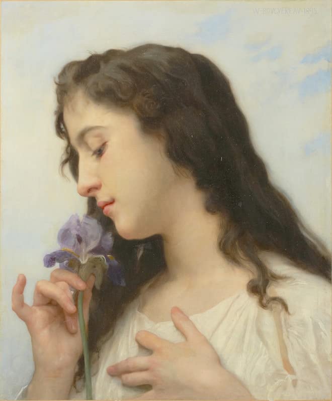 Toile Femme avec Iris Bouguereau décoration murale élégante pour salon et chambre 50x70 cm
