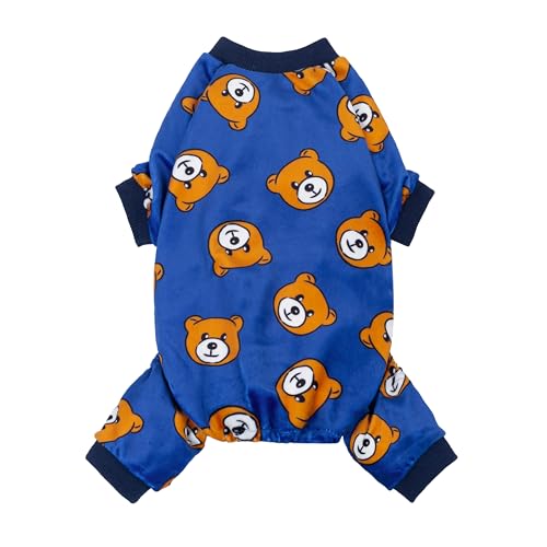 Image of Fitwarm Cute Bear Dog Pajamas, Dog Clothes for Small Dogs Boy Girl, Fleece Pet Onesie with Feet, Royal Blue, Brown, XS