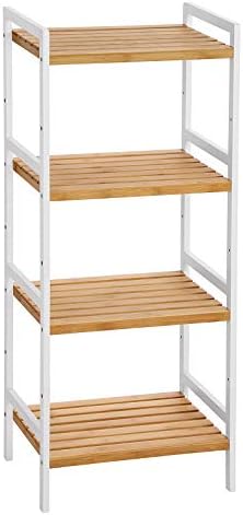 SONGMICS Bambusowa półka, półka kuchenna, półka łazienkowa, regał, 4 półki 45 x 31,5 x 110 cm Idealna do łazienki, kuchni, salonu, sypialni, balkonu, naturalna biel BCB74WN