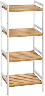 SONGMICS Bambusowa półka, półka kuchenna, półka łazienkowa, regał, 4 półki 45 x 31,5 x 110 cm Idealna do łazienki, kuchni, salonu, sypialni, balkonu, naturalna biel BCB74WN