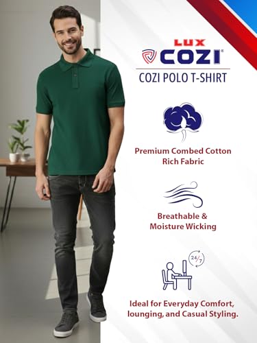 Image of Lux Cozi Men's Cotton Solid Polo Tshirt | Collar Tshirts | Half Sleeves | Stylish & Premium All Day Wear | Pack of 1