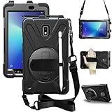 DreamerX for Samsung Galaxy Tab Active 2 Case 8.0 Inch 2017 for Kids, Rugged Shockproof Drop Protective Silicone Cover w/ 360 Degree Rotating Stand Hand Strap Carrying Shoulder Strap Pen Holder, Black