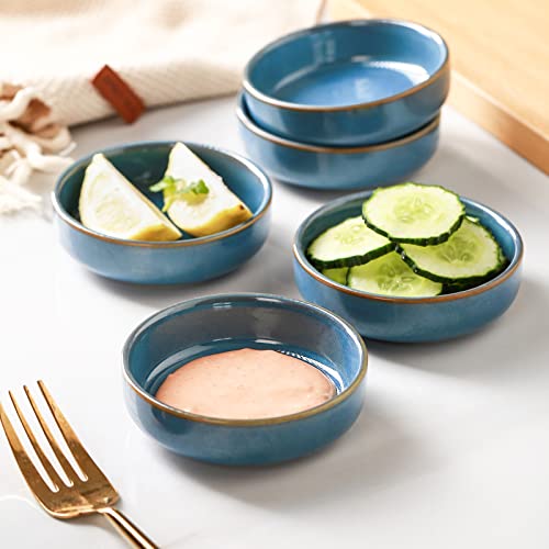 Selamica Ceramic 3.3 Inch Soy Sauce Dish Dipping Bowls Side Dishes Small Appetizer Pinch Bowls for Condiments, Sushi, Ketchup, BBQ-Set of 6(Ceylon Blue) - Thumbnail 6