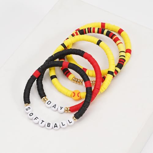 Image of Football Baseball Soccer Beaded Bracelets for Women Stackable Game Day Sports Theme Bracelet