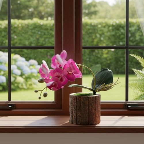 Image of Dekorly Artificial Orchid Flower Plant with Decorative Pot | 1 Stick Faux Orchid Plant | 20 cm Tall Indoor Tabletop Decor for Home, Living Room, Office Desk, Shelf, Hotel & Gift Decoration (Pink)