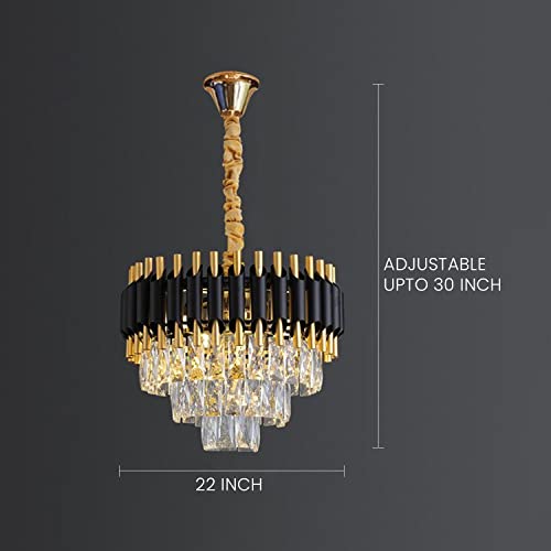 Image of Harold Electricals Stainless Steel Black Mamba Round K9 Crystal Chandelier | Alexa Enabled Modern Chandelier Light Fixture for Hallway, Living Room, Hotel & Entryways - Warm White, 22 Inch (550mm)
