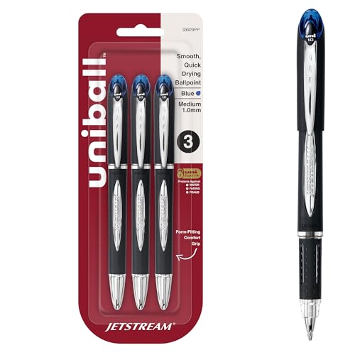 Uniball Jetstream Ballpoint Pens, Bold Point 1.0mm, Blue, 3 Count - Smooth Writing Japanese Pens, School Supplies