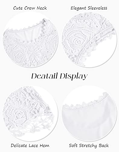 Womens Lace Tank Top Blouse Sleeveless Summer Casual Crew Neck Slim Fit Hollow Out Shirt3