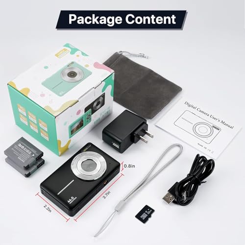 Image of LEKATO 1080P Kids Digital Camera with 32Gb Card, 2 Batteries, Lanyard, 16X Zoom Anti Shake, 44Mp Compact Portable Small Point and Shoot Cameras Gift for Kids Student Children Teens Girl Boy (DC)
