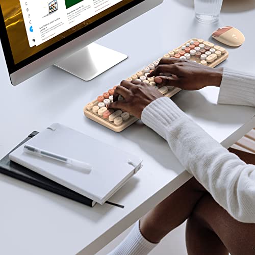 Image of KNOWSQT Wireless Keyboard and Mouse Combo, MilkTea 104 Keys Full-Sized 2.4 GHz Round Keycap Colorful Keyboards, USB Receiver Plug and Play, for Windows, Mac, PC, Laptop, Desktop