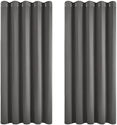 Deconovo Window Treatments Eyelet Blackout Curtains Thermal Insulated Curtains Ring Top Curtains for Living Room Light Grey 42 x 84 Inch 2 Panels