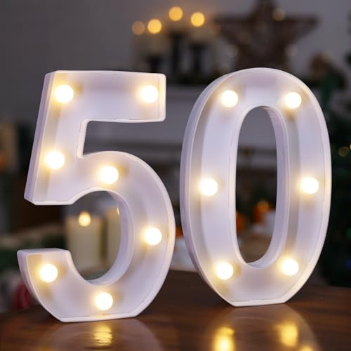 Image of LED Light Up Numbers, Marquee Number Sign for 50th Birthday Decor(50) | Battery Powered LED Lighted Numbers, Marquee Light Up Sign for Birthday Party Centerpieces Home Wall Decor Night Light