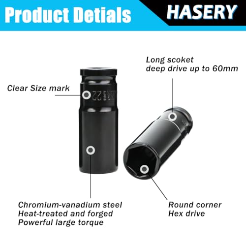 HASERY Deep Socket Set 1/2 inch 10 to 24mm, Extra Long Reach, 11 pcs Impact Driver Hex Bit Sockets, with 1/4 Hex Shank Adapter, Car Large Torque Wrench for Drill, Ratchet, Heavy Duty Spanner Tool 2 HASERY Deep Socket Set 1/2 inch 10 to 24mm, Extra Long Reach, 11 pcs Impact Driver Hex Bit Sockets, with 1/4 Hex Shank Adapter, Car Large Torque Wrench for Drill, Ratchet, Heavy Duty Spanner Tool - Image 2