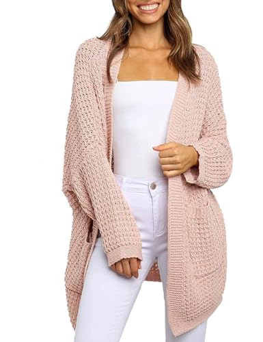 MEROKEETY Women's Oversized Long Batwing Sleeve Cardigan Waffle Knit Sweater Coat