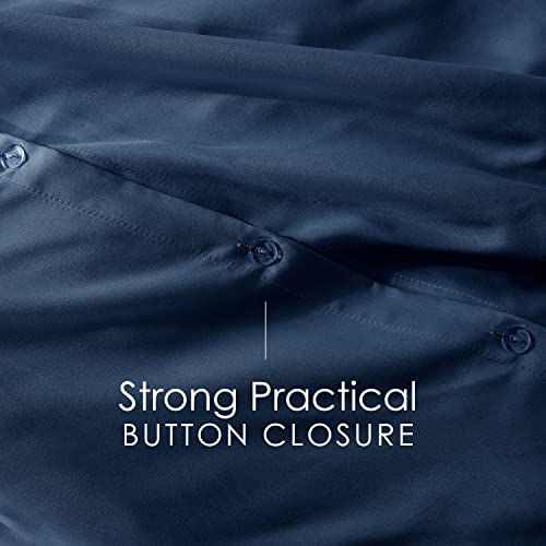 Image of Hearth & Harbor Navy Blue Duvet Cover with Fitted Sheet King Size | 4 Piece Soft Double Brushed Bedding Set, Button Closure, 1 Duvet Cover 104x90 Inches, 1 Fitted Sheet, 2 Pillow Shams