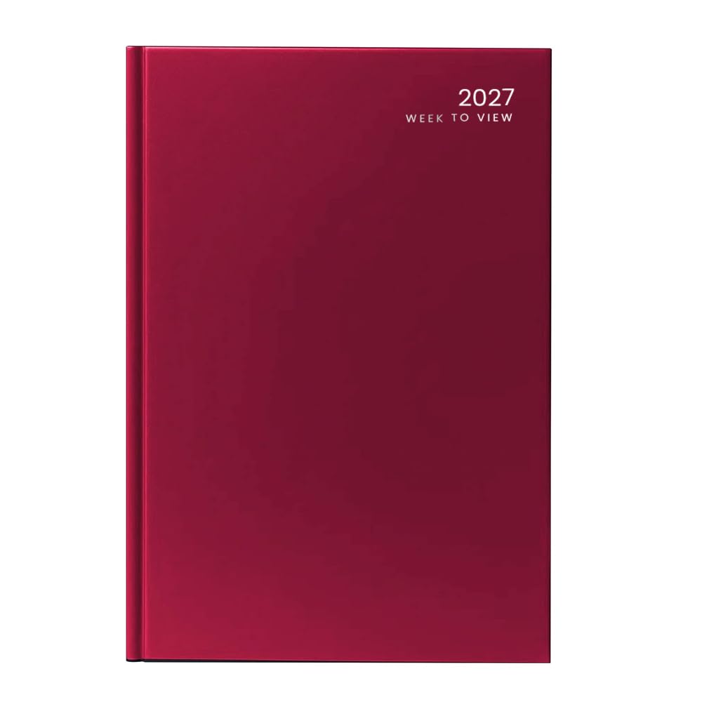 ZOPPER 2027 Diary - A5 Week to View Red Hard-Backed Cover Planner with Ribbon Marker, Weekly Appointment Journal for Home, Business, Office & Personal Use