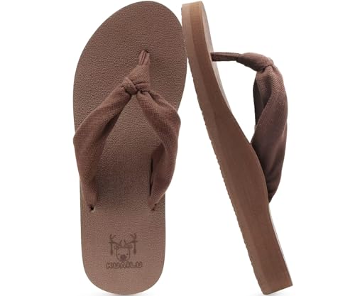 KuaiLu Flip Flops Women Arch Support Yoga Mat Comfortable Summer Beach Walking Thong Cushion Sandals Slip on Pool Outfits Travel Essentials Orthotic Slides Indoor Outdoor Slippers Shoes Brown Size 10