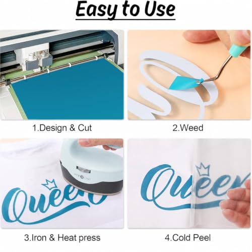 Image of HTVRONT HTV Vinyl Rolls Heat Transfer Vinyl - 12 inch x 5ft Aqua Blue HTV | HTV Vinyl for Shirts, Iron on Vinyl for All Cutter Machine - Easy to Cut & Weed for Heat Vinyl Design (Aqua Blue)