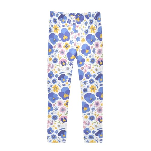 KLL The Garden Tricolor Pansy Flower Toddler Baby Girl Cotton Leggings Casual High Waisted Yoga Pants Sports