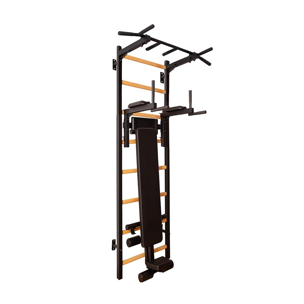 BenchK 223B Wallbars Stall Bars Swedish Ladder Gymnastic Ladder with Fixed Steel 6-Grip Pull Up Bar Chin Up