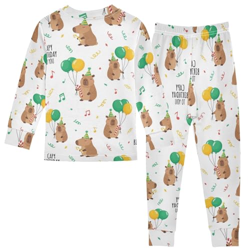 Pajama Sets Long Sleeve Capybara Birthday Party Design Soft Comfy Sleepwear 2 Piece PJS 3-8T3