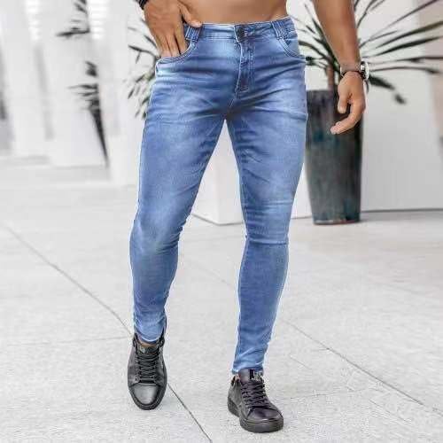 Mens Distressed Washed Skinny Jeans High Waist Stretchy Denim Classic Vintage Slim Fit Tapered Leg Pants Trousers Y2K2
