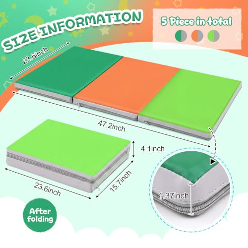 Image of Wesiti 5 Pcs Folding Kids Nap Mats for Preschool Daycare, 3 Section Folding Rest Mats Sleeping for Kids Toddler Nap 1 Inch Thick, Kindergarten School Classroom Supplies (Boy Color)