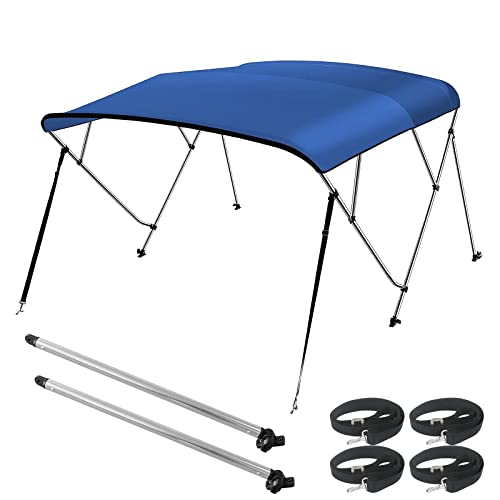Seamander 4 Bow Bimini Top Boat Cover Sun Shade Boat Canopy Waterproof 1 Inch Aluminum Frame with Rear Support Pole and Storage Boot(4 Bow 8'L x 54