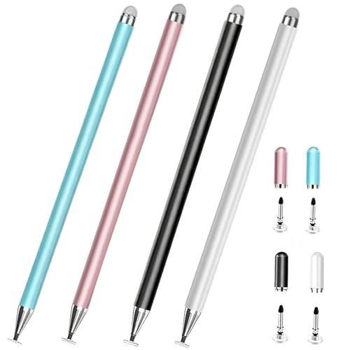 4 lápices capacitivos universales para tablet Android e iOS en negro blanco azul y rosa