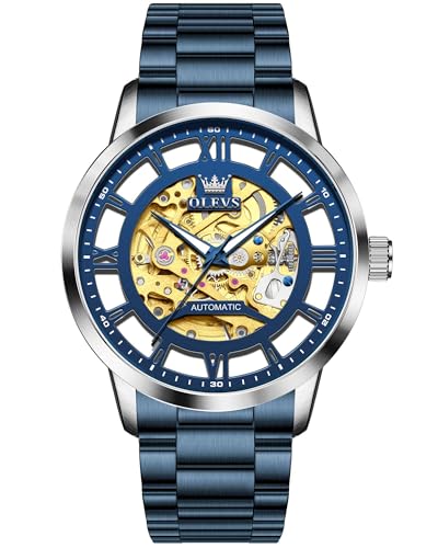 Image of OLEVS Automatic Watches for Men 43MM Skeleton Large Dial 3Hand Self Winding Watch Stainless Steel Dress Luxury Mechanical Waterproof Luminous Wirst Watch Gift