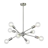 8 Lights Modern Sputnik Chandelier Lighting with Adjustable Arms Mid Century Pendant Light Vintage Industrial Ceiling Light Fixture Brushed Nickel by BONLICHT
