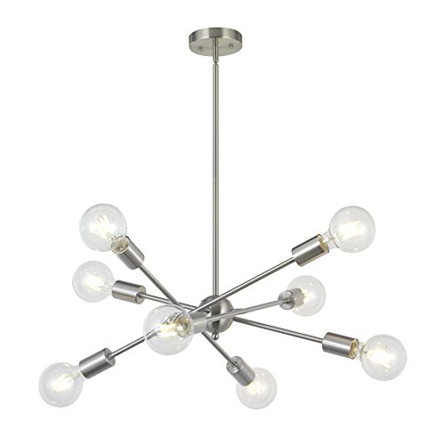 8 Lights Modern Sputnik Chandelier Lighting with Adjustable Arms Mid Century Pendant Light Vintage Industrial Ceiling Light Fixture Brushed Nickel by BONLICHT