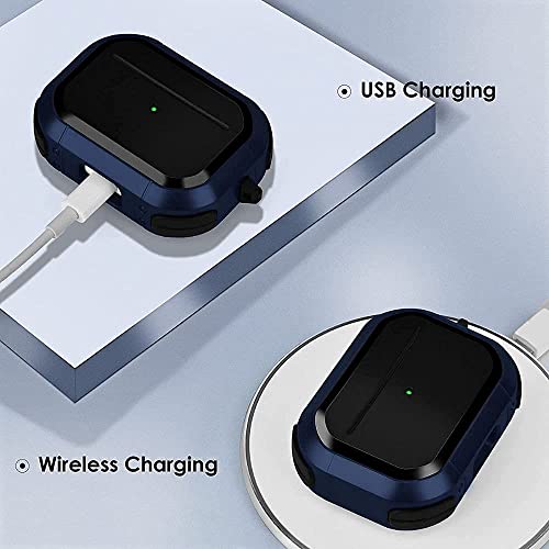 Image of PEFKO PSS121 AirPods Pro Soft Silicone Protective Case 3D Design Shockproof Case Cover with Anti-Lost Metal Keyring Compatible for Apple AirPods Pro (Black & Blue [ Armour ])