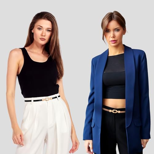 Image of JASGOOD Leather Skinny Belts for Women Plus Size Ladies Thin Waist Belts Adjustable for Jeans Pants Dresses with Gold Buckle
