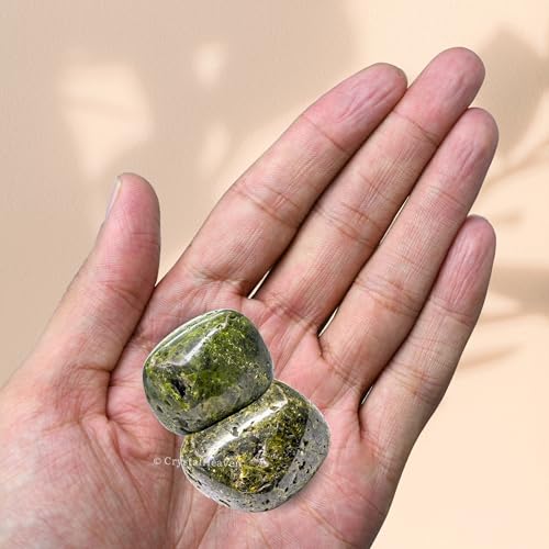 Image of Certified Green Tourmaline in Matrix Crystal Healing Tumbled Stone, Natural Polished Crystals for DIY Crafts, Manifestation, Meditation, Pooja Feng Shui and Reiki Healing (30 Grams)